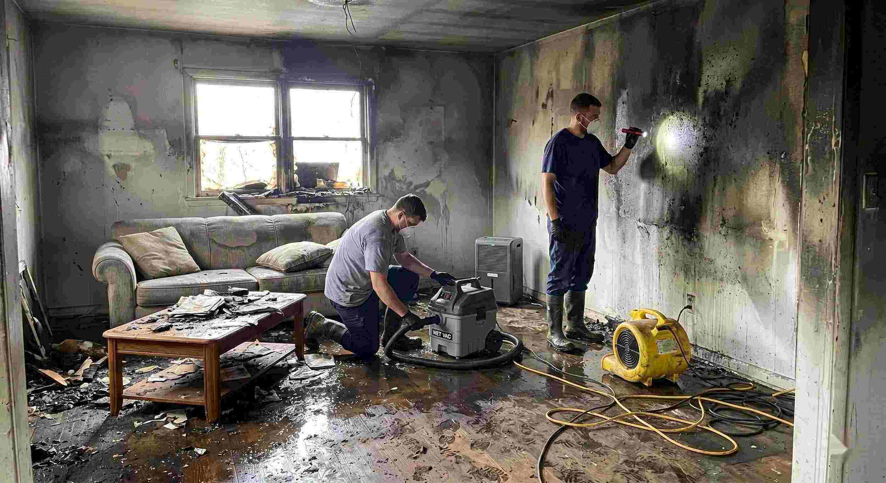 Expert fire damage restoration cleanup with water removal and smoke damage repair in Prescott Valley home