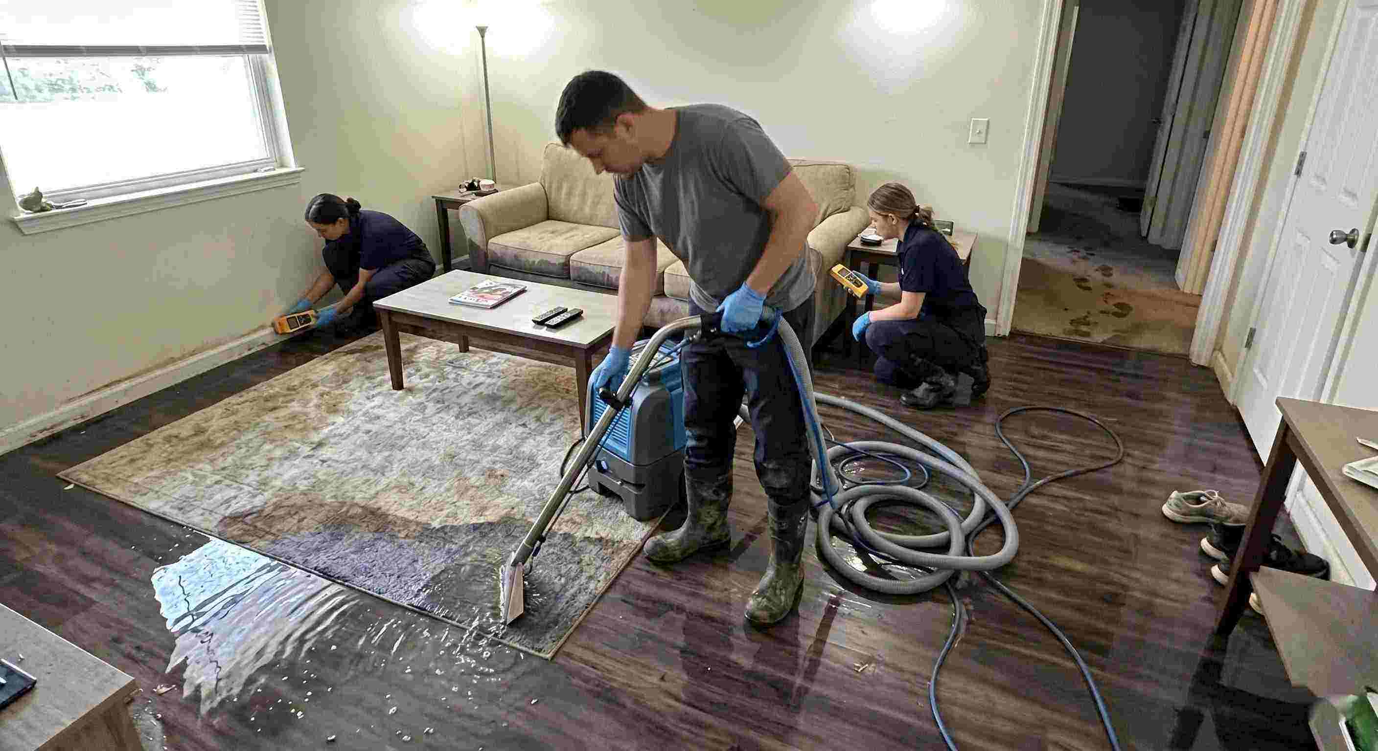 Trusted standing water extraction service removing pooled water inside a home in Maricopa