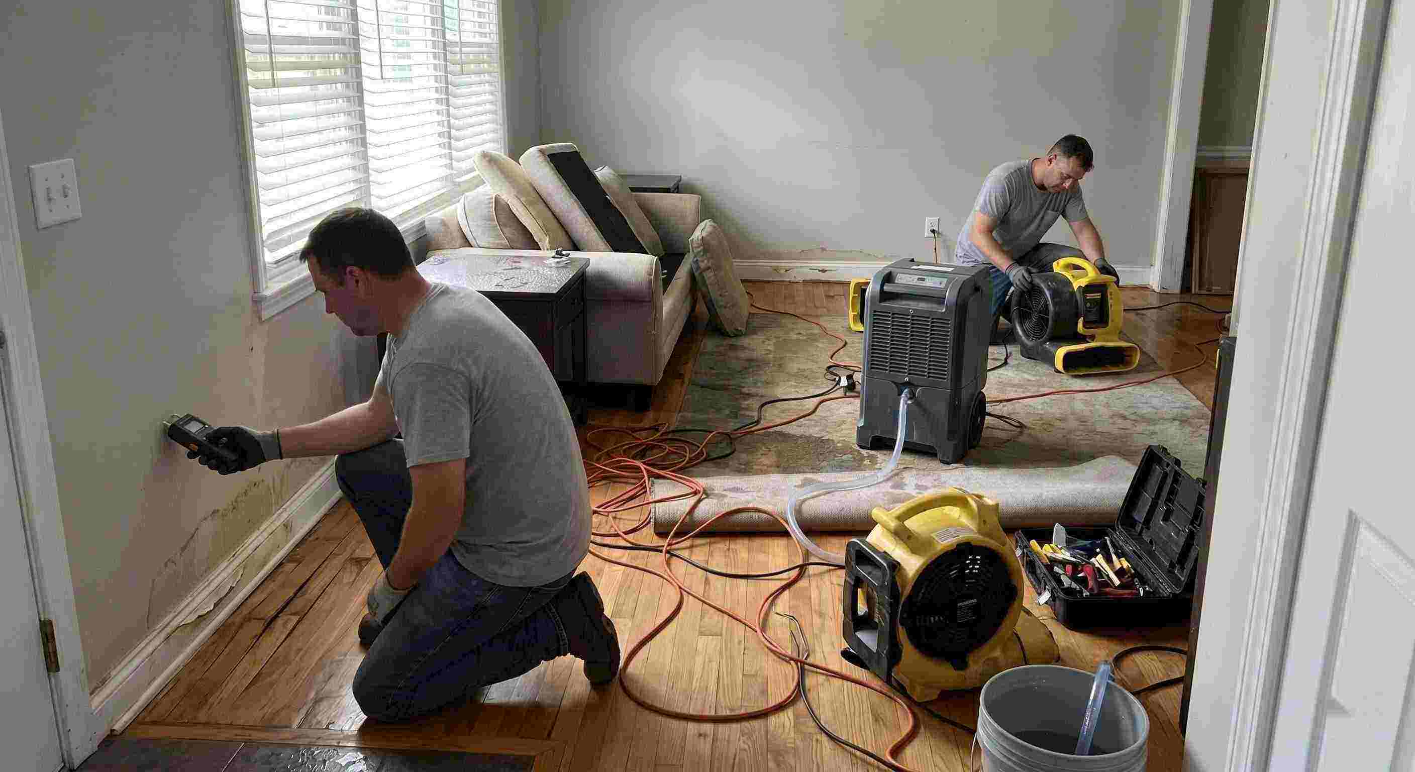 Fast structural drying and dehumidification equipment removing moisture inside a water damaged home in Maricopa
