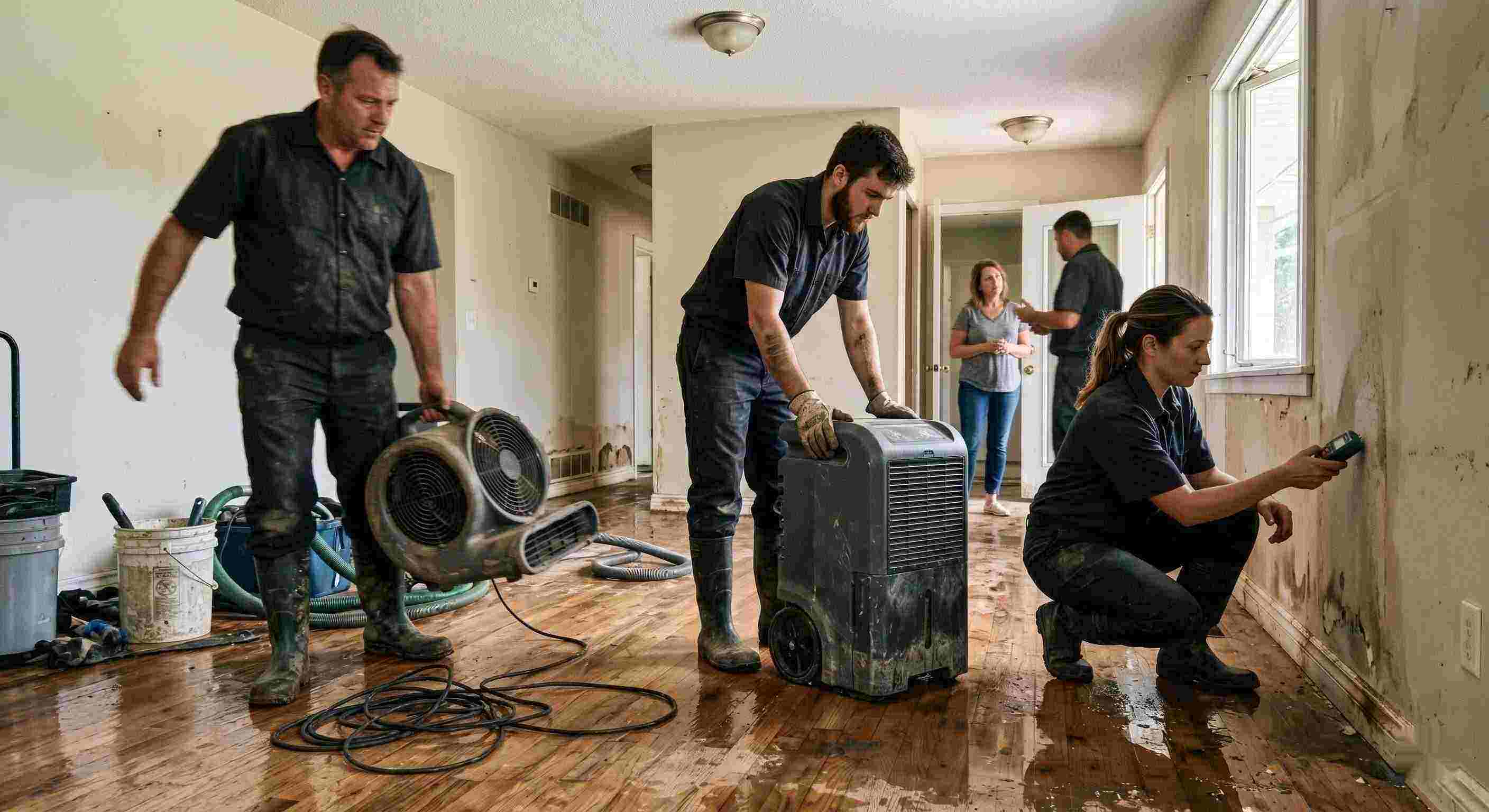 Top-rated trusted water damage restoration team in Prescott Valley using professional equipment for drying and inspection
