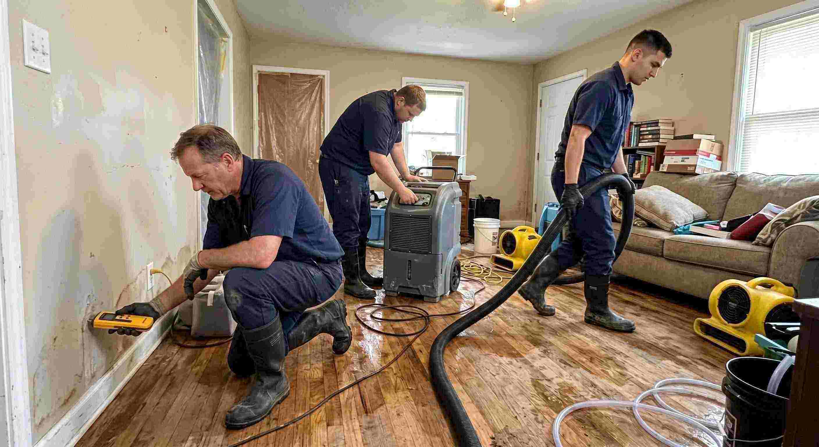 Expert water restoration experts team using professional equipment during water extraction in Maricopa