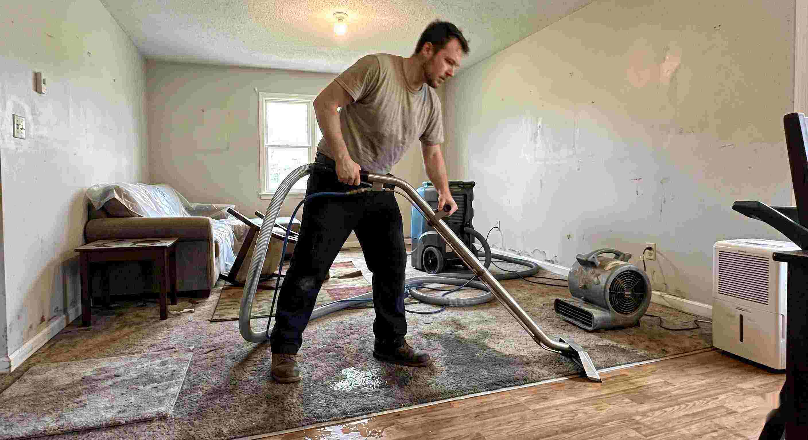 Reliable water extraction technician removing water during restoration process in a residential home in Maricopa